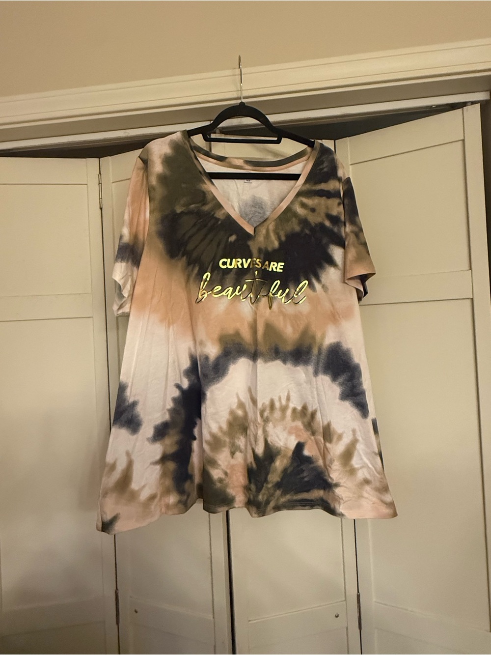 Lane Bryant Multicolor Tie-Dye V-Neck Tee with 'Curves Are Beautiful' Script